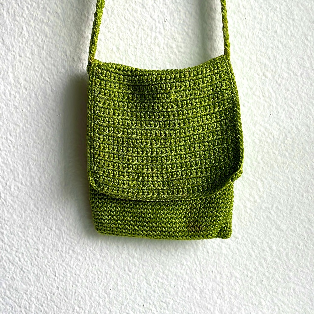 The Sak crochet crossbody purse in chartreuse green